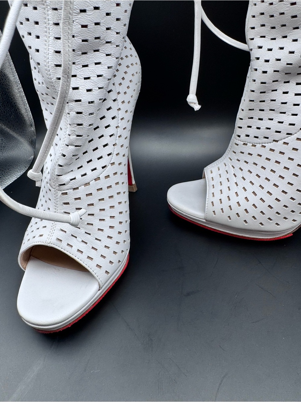 Christian Louboutin Jennifer 120 White Nappa Perforated Boots EU 36.5 - Picture 3 of 11